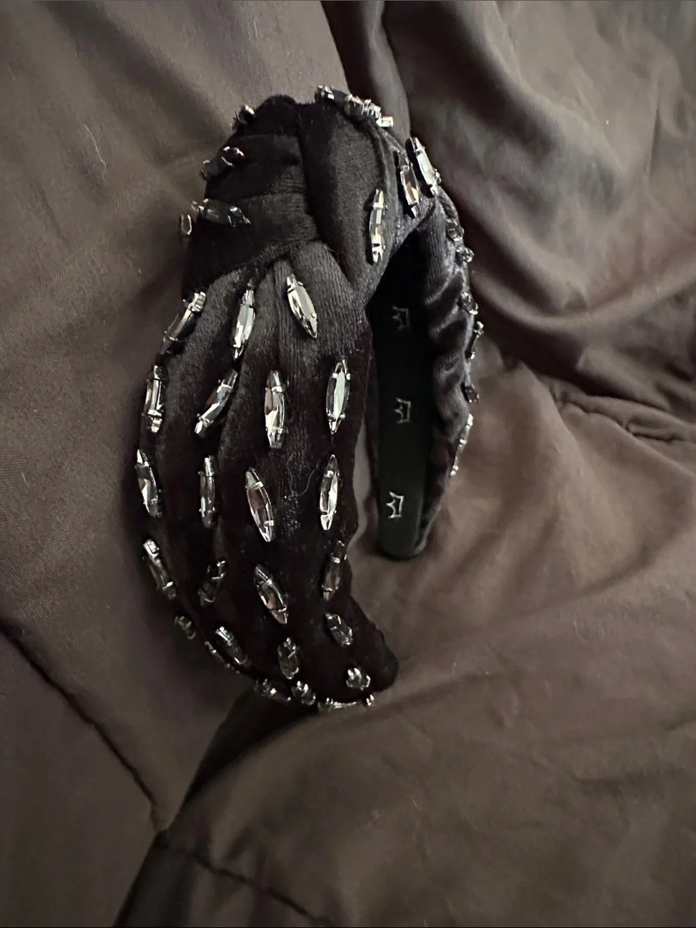 ADORNED Luxury Black Velvet Padded Headband with Crystal Accents